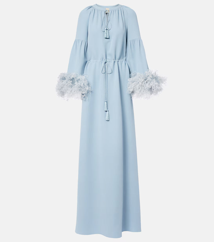 Powder Blue Feather Cuff Kaftan Dress - Serenity