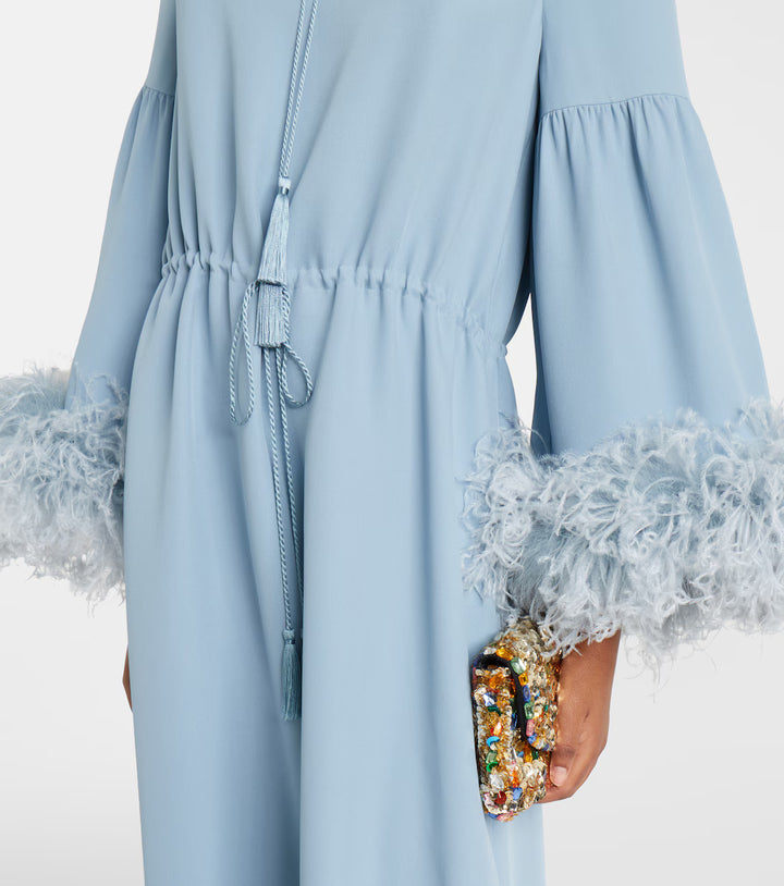 Powder Blue Feather Cuff Kaftan Dress - Serenity