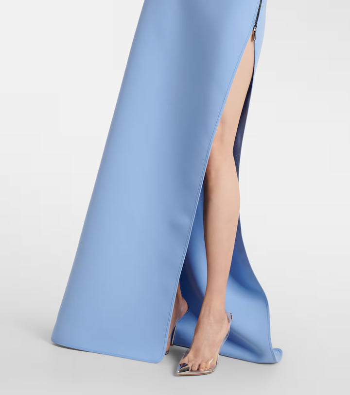 Powder Blue Flutter Sleeve Evening Gown - Celestia