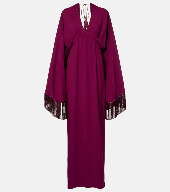 Magenta Fringe Sleeve Evening Gown - Amara