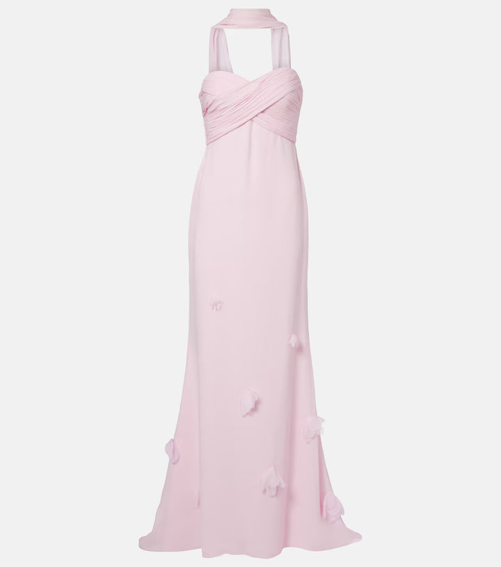 Blush Pink Draped Chiffon Evening Gown - Seraphina