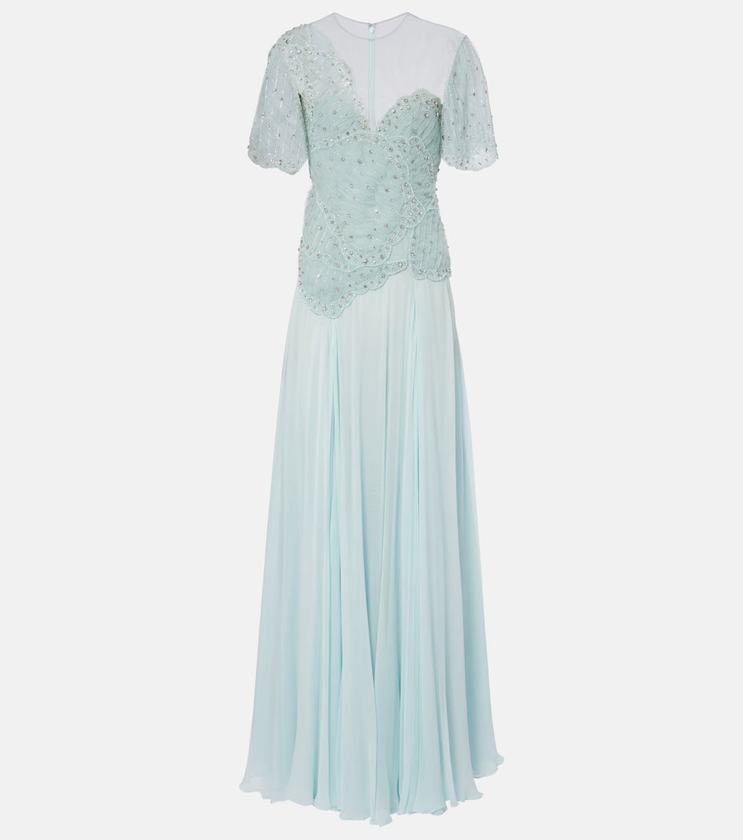 Mint Green Embellished Chiffon Evening Gown - Aurora