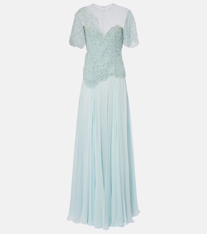 Mint Green Embellished Chiffon Evening Gown - Aurora