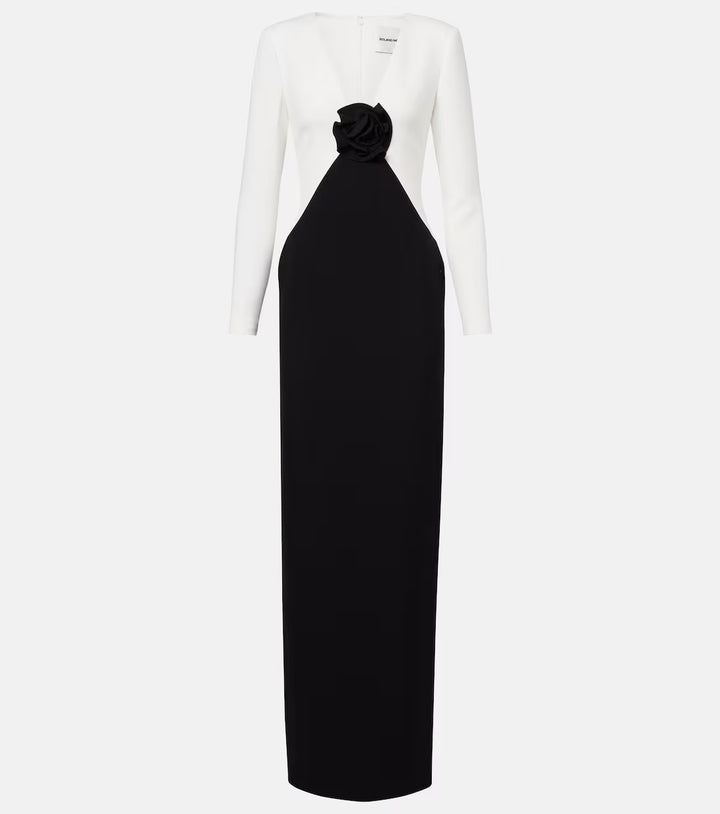 Black & White Rose Detail Evening Gown - Monique