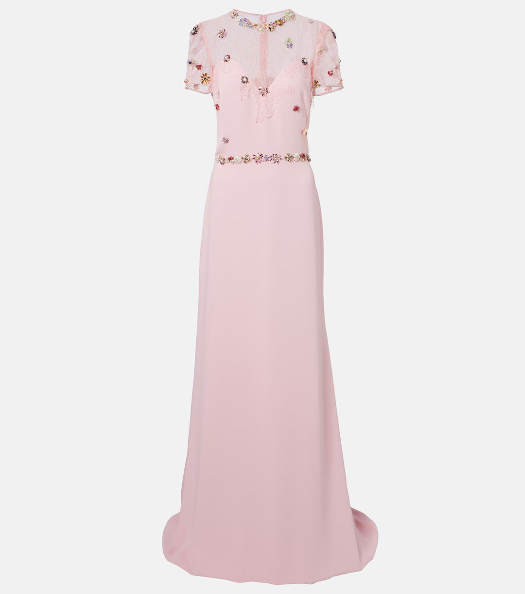 Blush Pink Embellished Lace Evening Gown - Blossom