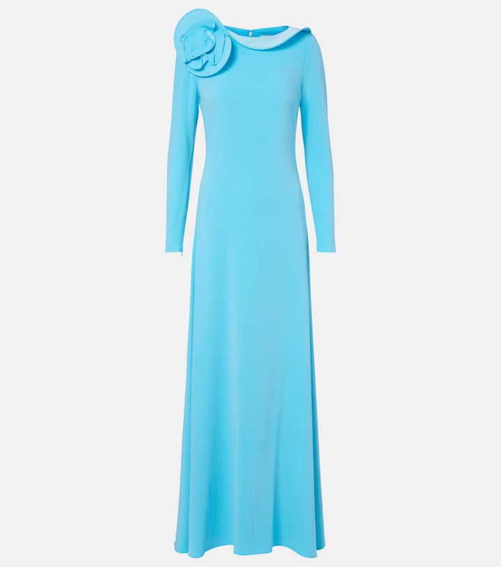 Sky Blue Rosette Shoulder Gown - Azure