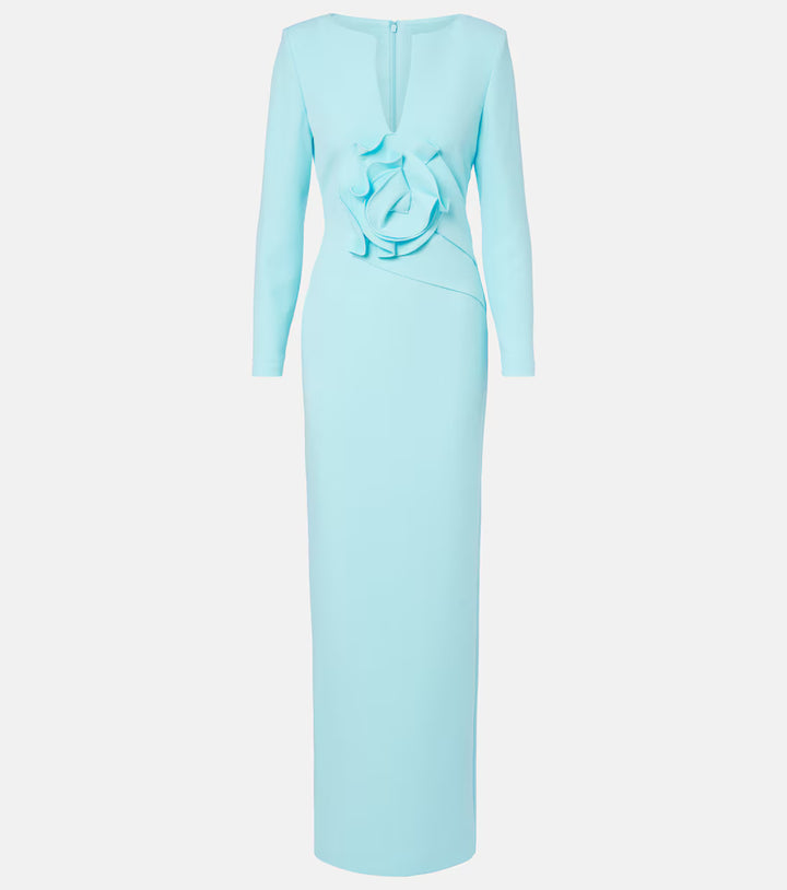 Sky Blue Floral Accent Column Gown - Celeste