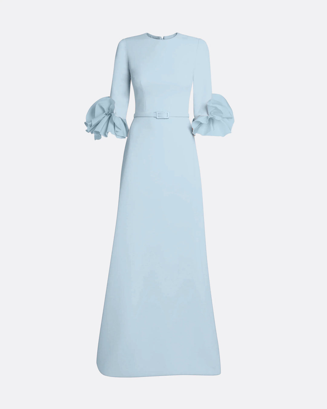 belted maxi dress with organza ruffle cuffs – NAVELLA