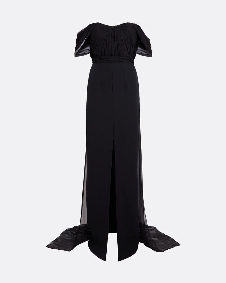 Black Off-Shoulder Pleated Maxi Dress - Noir