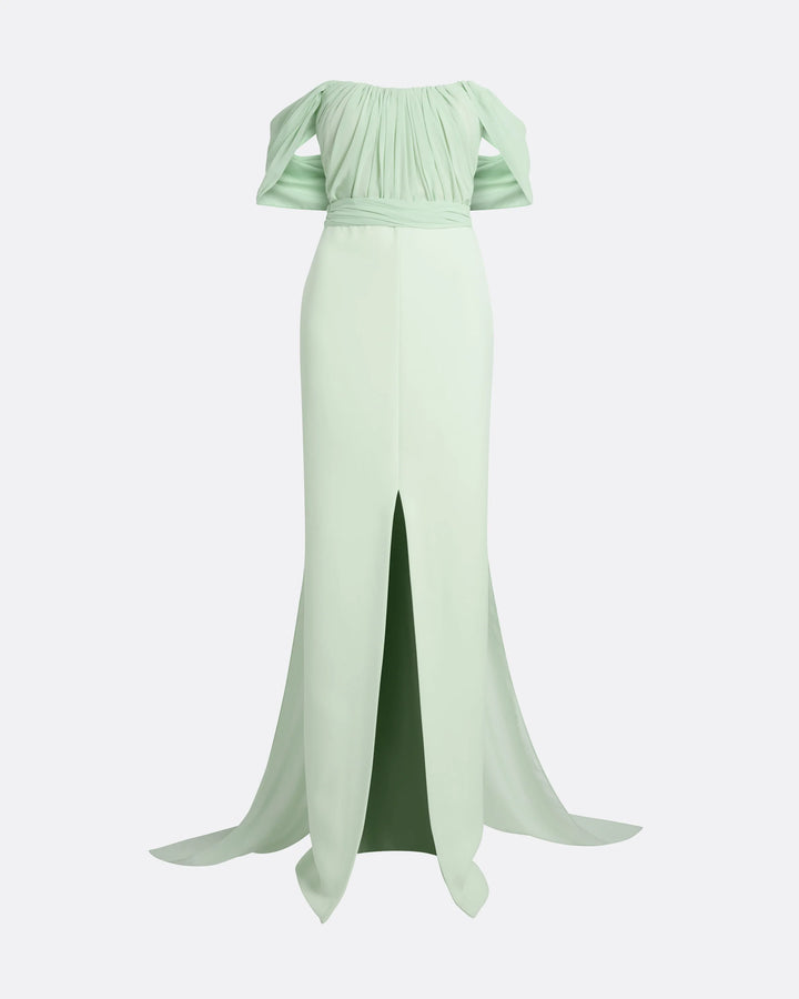Mint Off-Shoulder Pleated Maxi Dress - Serene