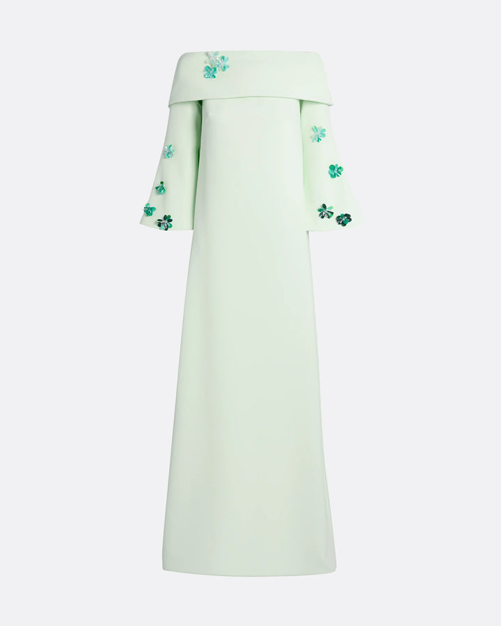 Mint Floral Embellished Off-Shoulder Maxi Dress - Blossom