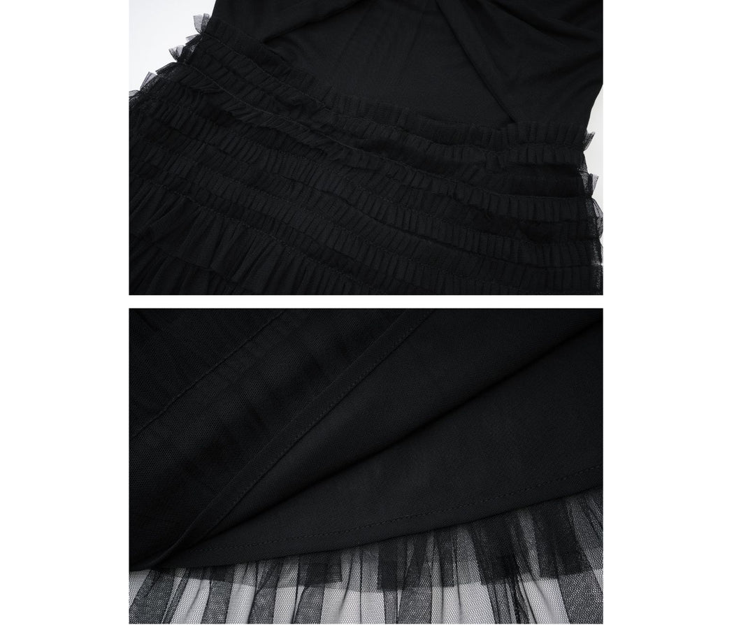 Black Layered Tulle Evening Dress - Glamour