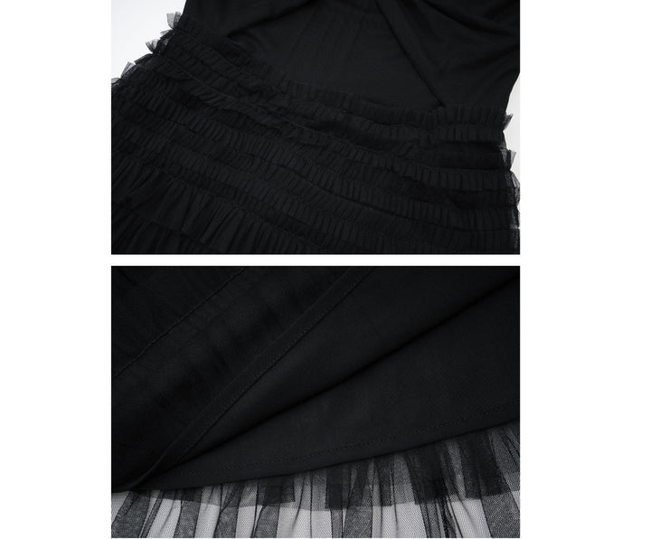 Black Layered Tulle Evening Dress - Glamour