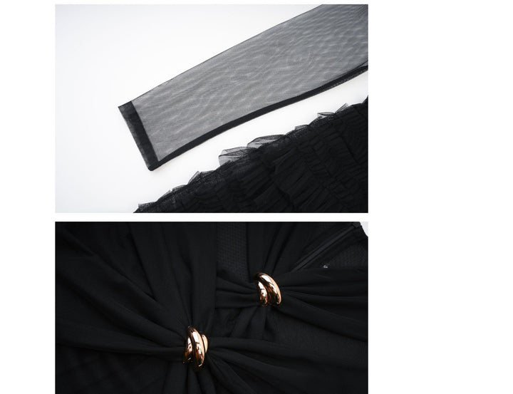 Black Layered Tulle Evening Dress - Glamour