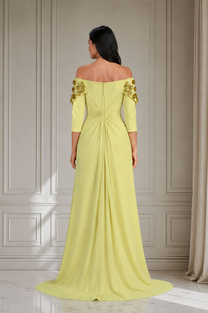 Floral-Embellished Off-Shoulder Gown - Limoncello