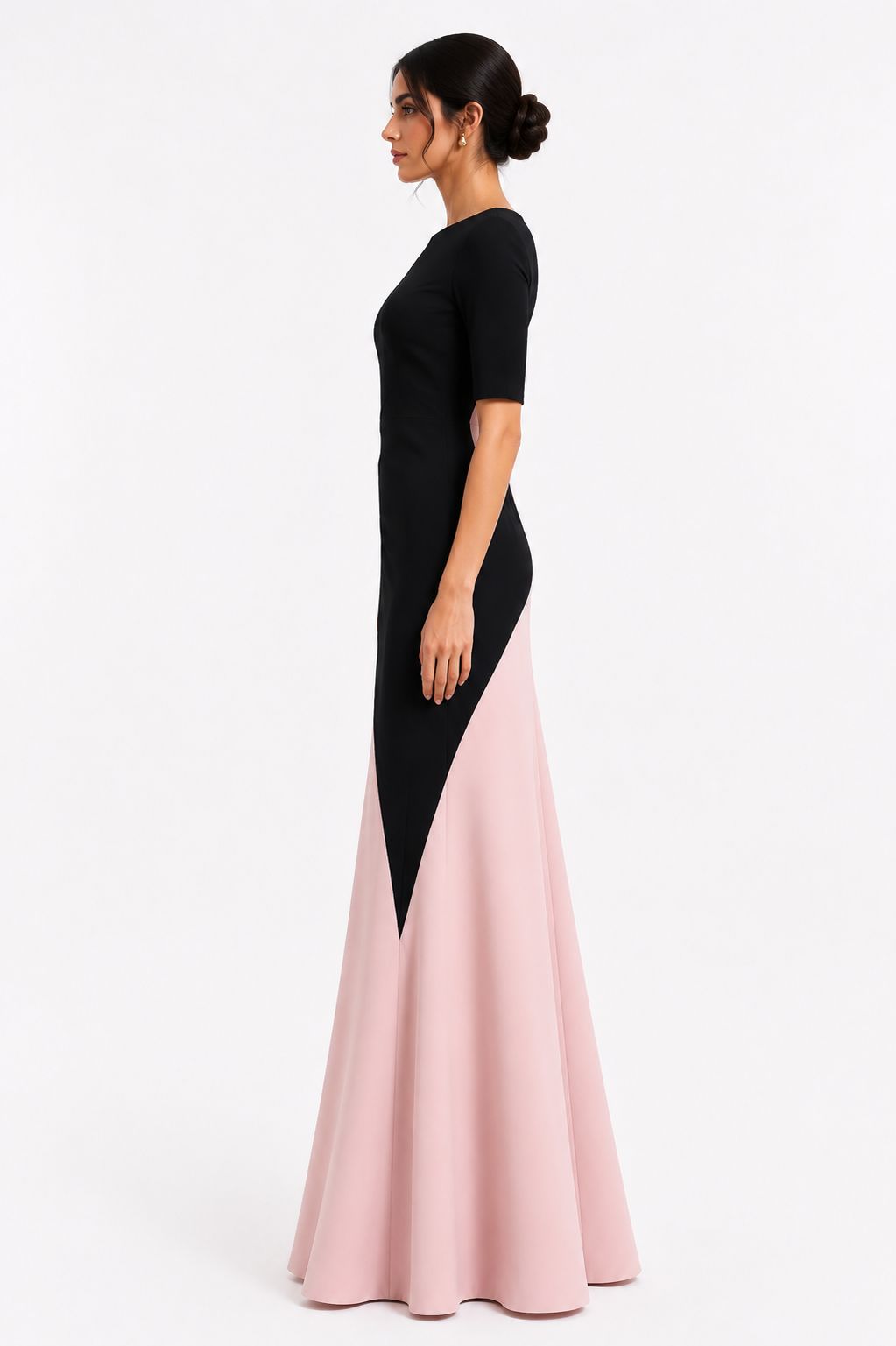 Draped Color-Block Gown – Blush