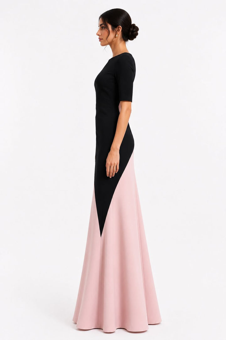 Draped Color-Block Gown – Blush