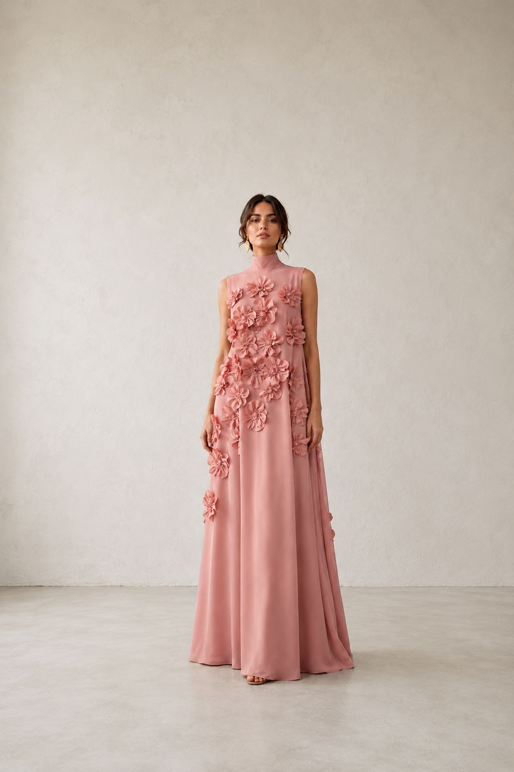 Floral Appliqué A-Line Gown – Rose