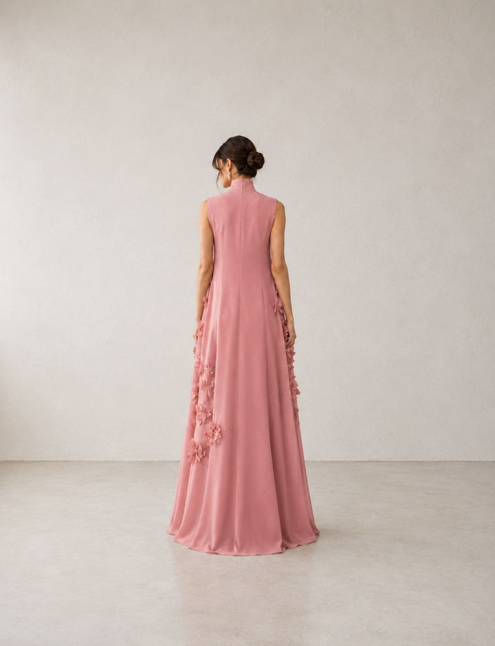 Floral Appliqué A-Line Gown – Rose