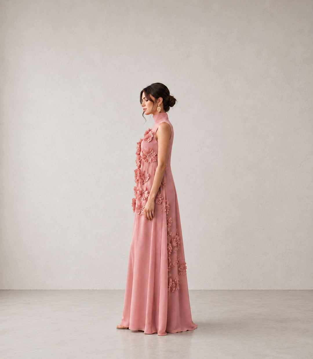 Floral Appliqué A-Line Gown – Rose