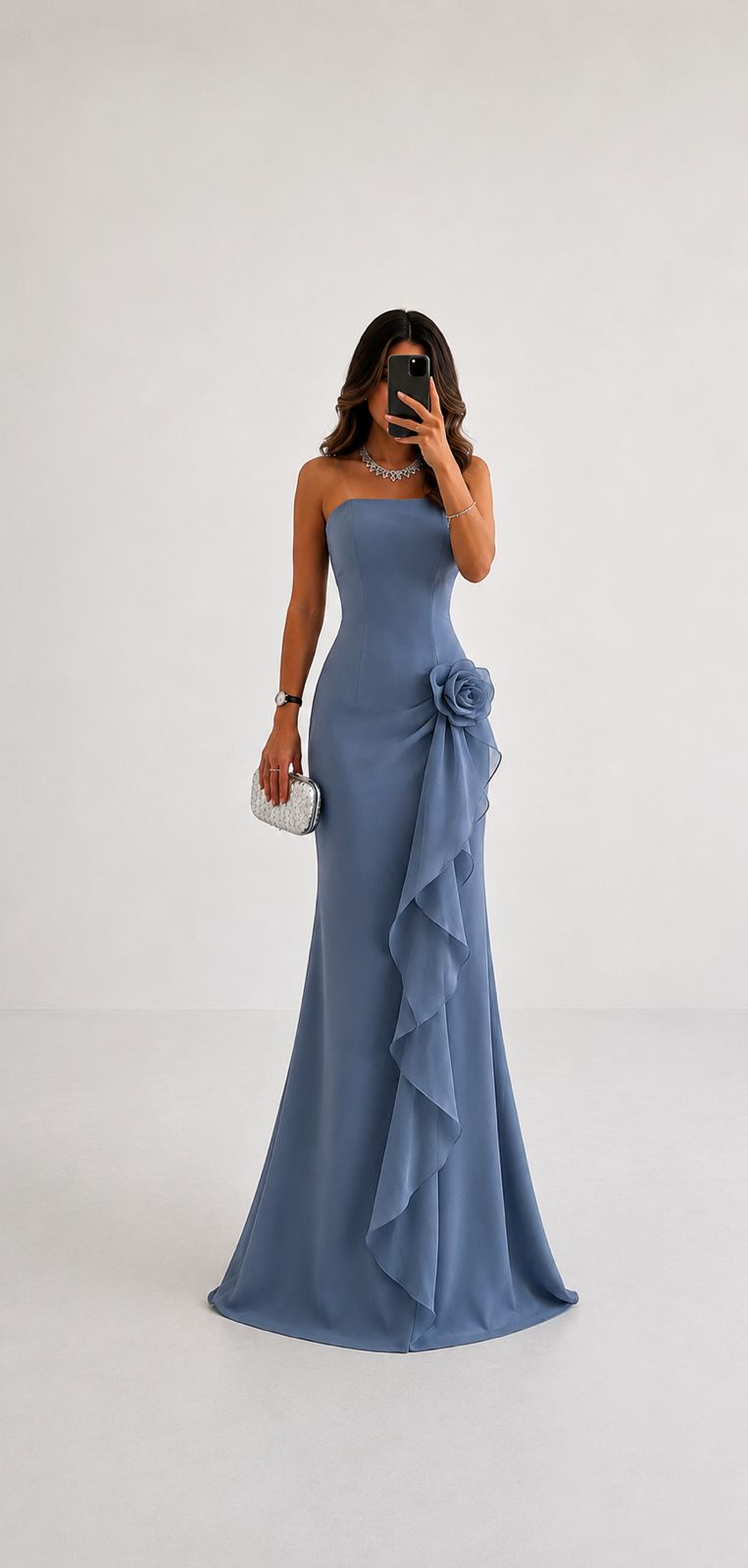 Floral Ruffle Gown – Steel