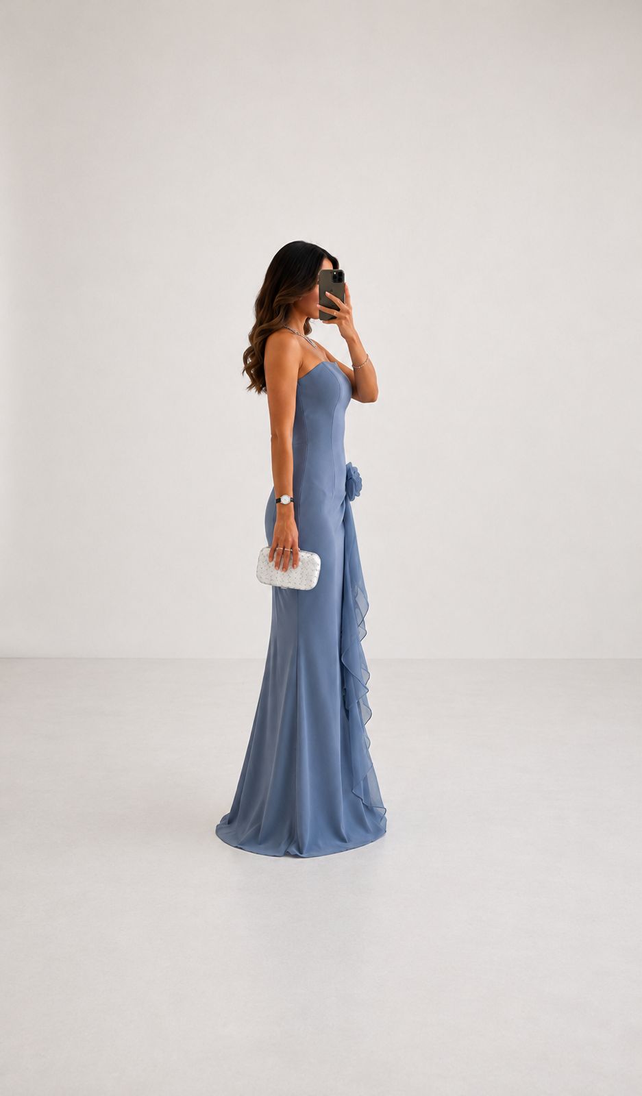Floral Ruffle Gown – Steel