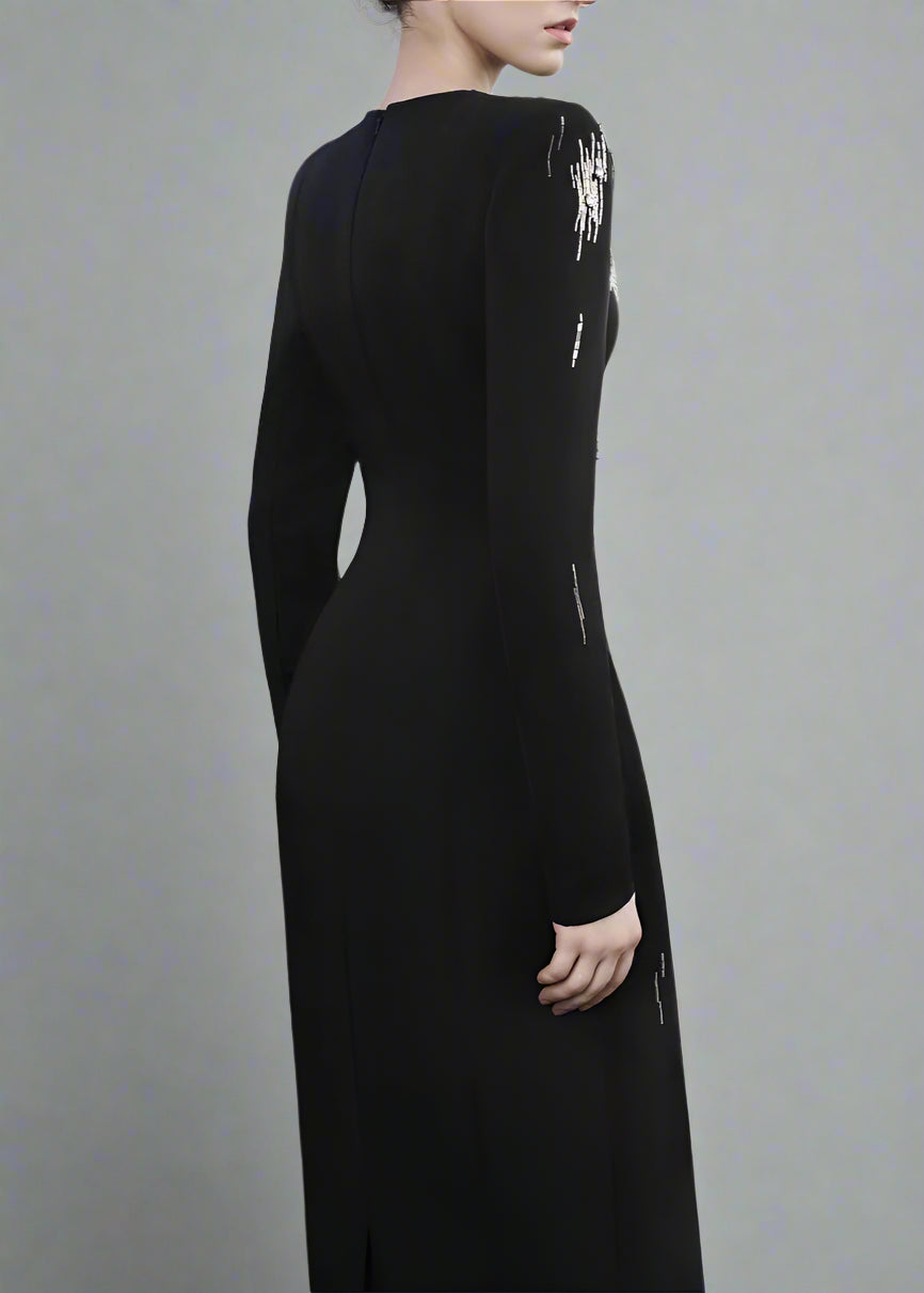 Long-Sleeve Column Dress with Metallic Embellishments - STELLAR-1