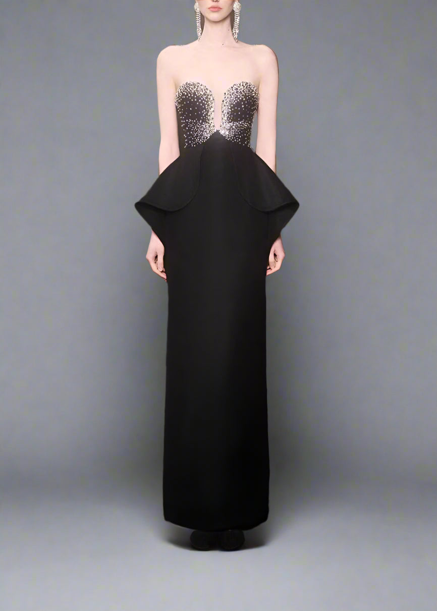 Strapless Gown with Embellished Bodice and Peplum Detail - ELYSIA