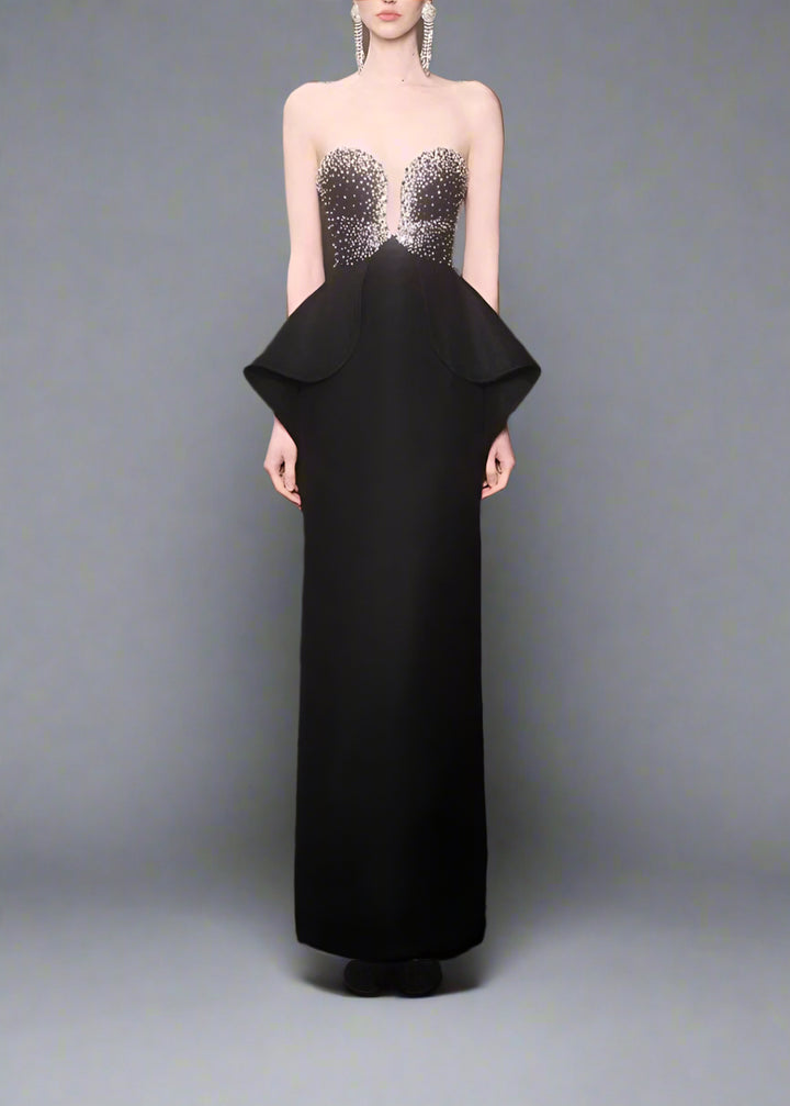 Strapless Gown with Embellished Bodice and Peplum Detail - ELYSIA