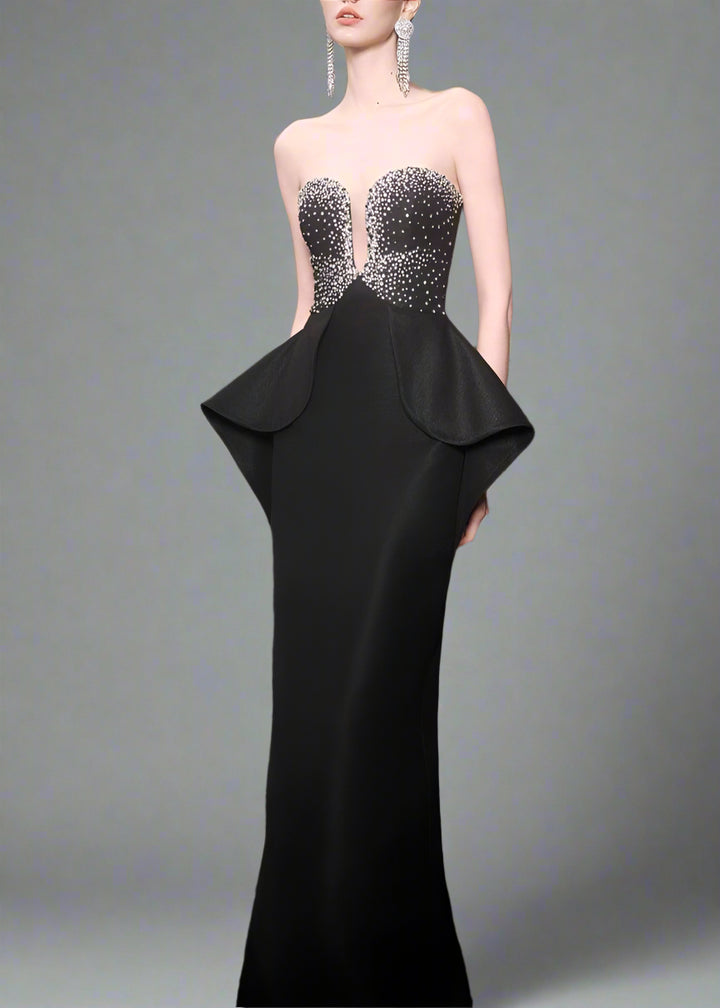 Strapless Gown with Embellished Bodice and Peplum Detail - ELYSIA