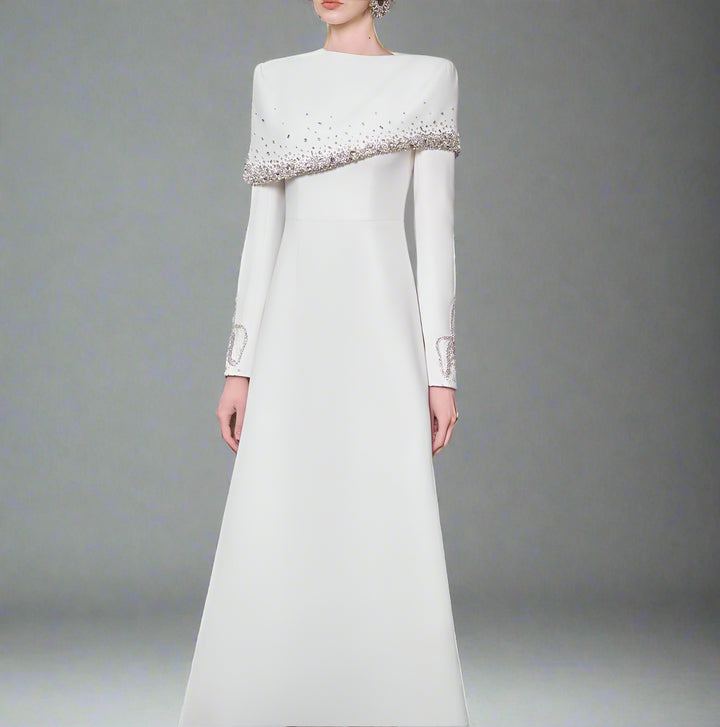 Off-shoulder A-line dress with embellished cuffs-DIANA