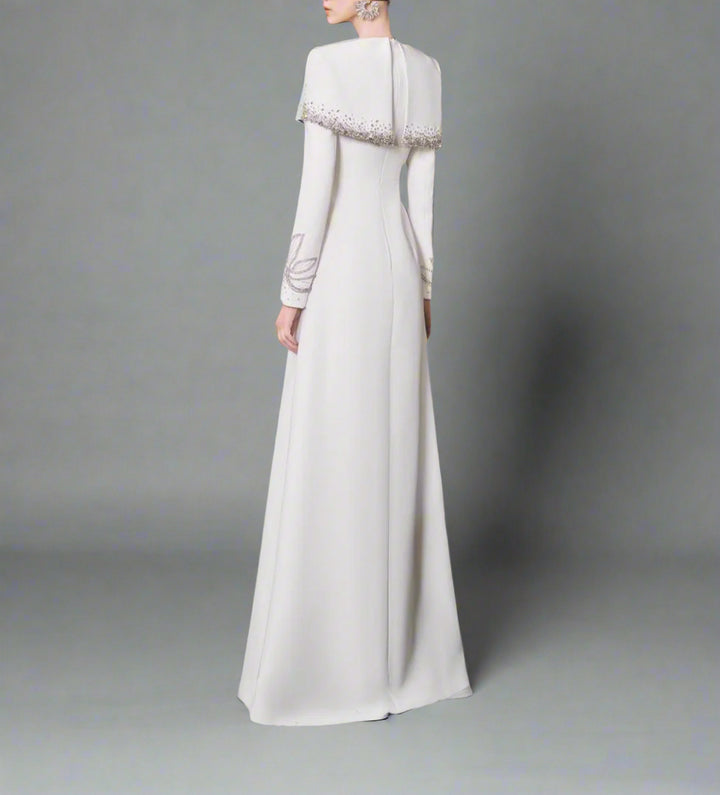 Off-shoulder A-line dress with embellished cuffs-DIANA