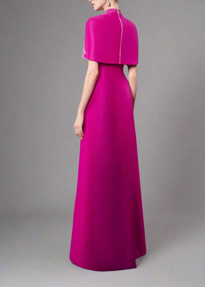 Strapless A-line dress with embellished shoulder cape - SERENA-1