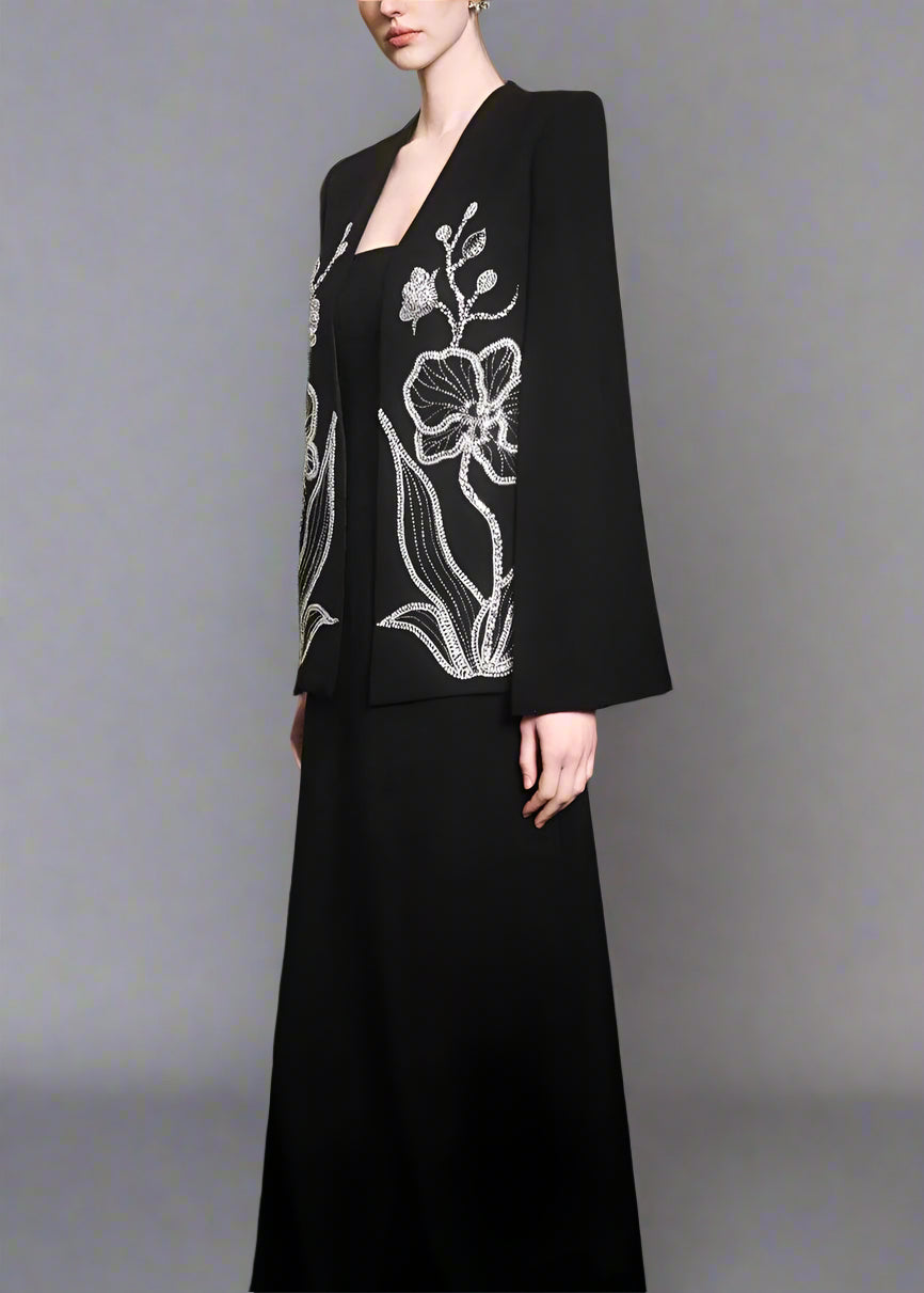 Strapless dress with floral embroidered cape - MIDNIGHT