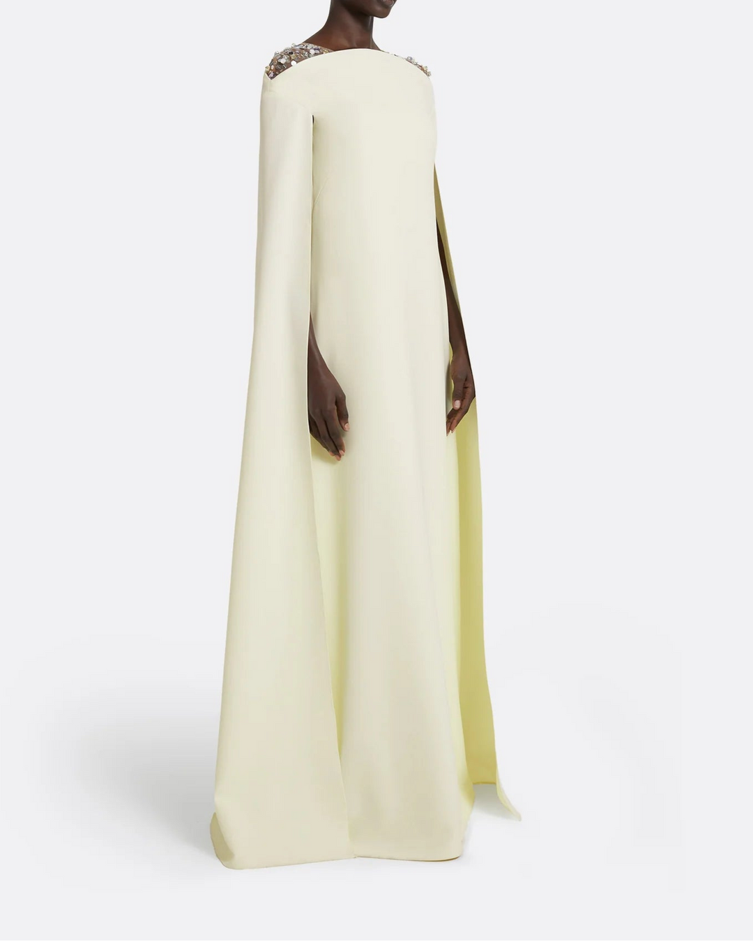 Sleeveless column dress with embellished shoulders and cape - Bethany-1