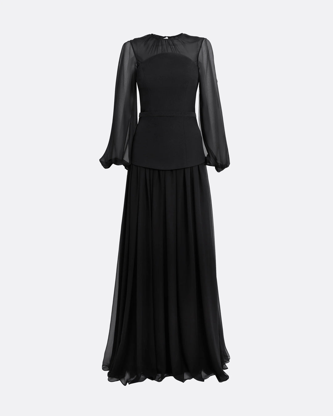 Elegant Black Chiffon Sleeve Maxi Dress - Noire