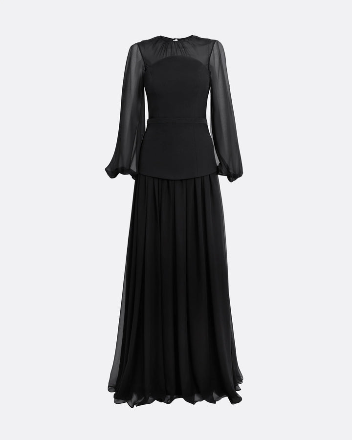 Elegant Black Chiffon Sleeve Maxi Dress - Noire
