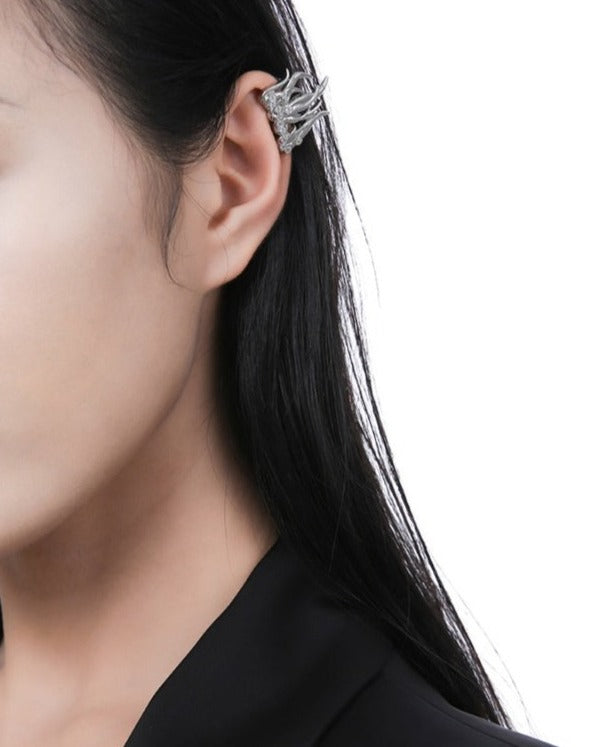 flame-shaped silver earrings with crystal accents –Eimvcan