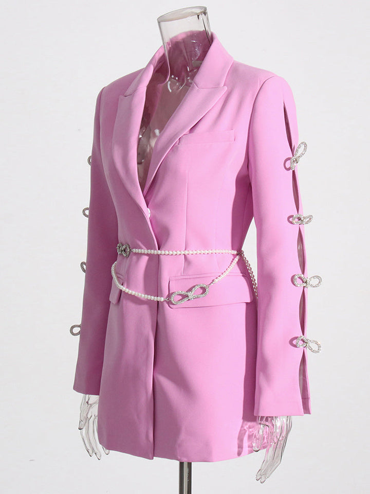 longline blazer with pearl chain and crystal bows – FAYE