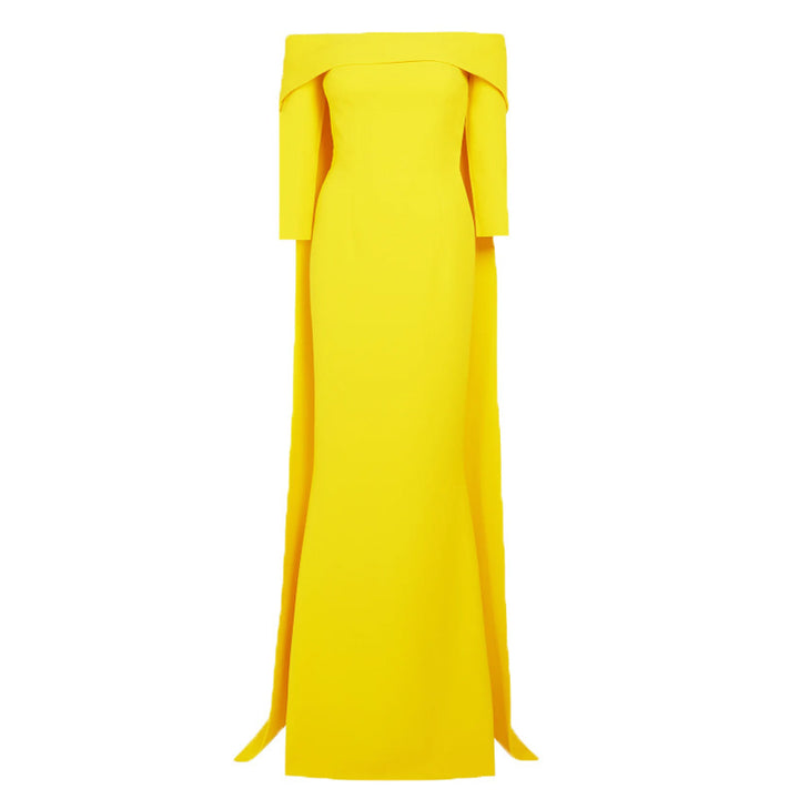 off-shoulder column gown with cape-back – Tessara