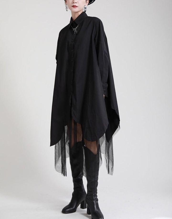 long-sleeve shirt dress with layered tulle hem - Tabina