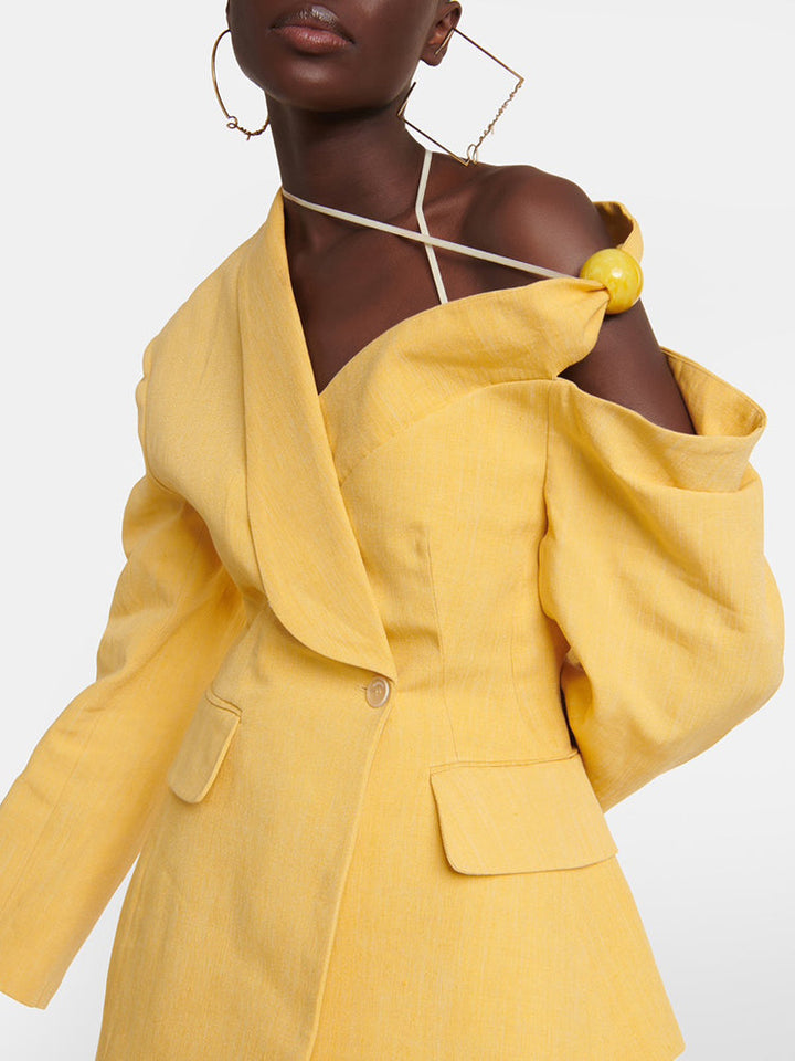 asymmetrical off-shoulder tailored blazer - Tenille
