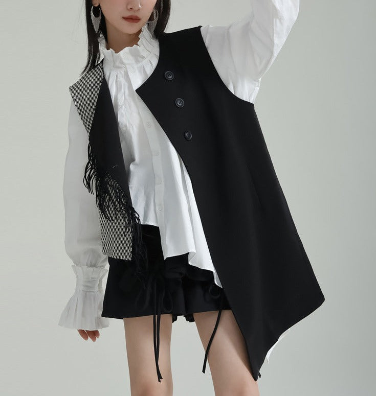 sleeveless asymmetric vest with contrast panel - Tanaquil