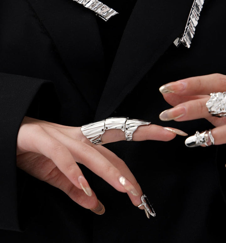 sculpted silver open ring with textured finish –Eilliva