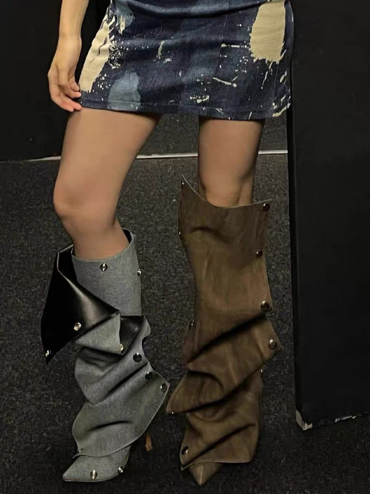 ruffled knee-high boots with metallic snap accents - Eenakshi