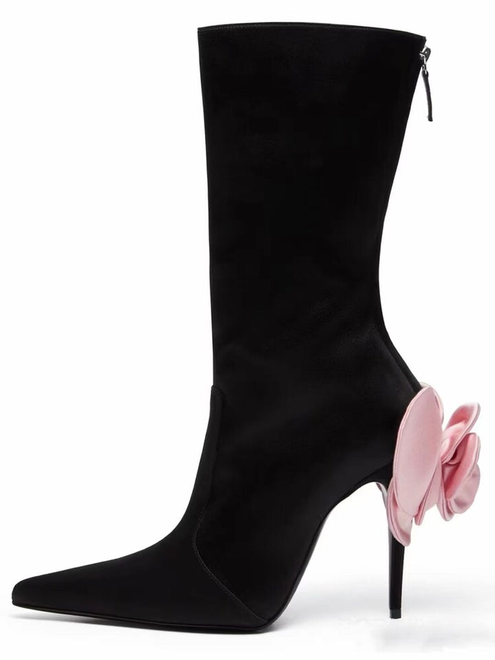pointed-toe stiletto boots with floral back detail - Effie