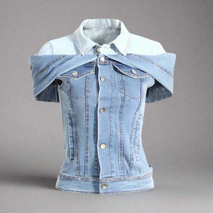 off-shoulder sleeveless denim jacket - Evienne