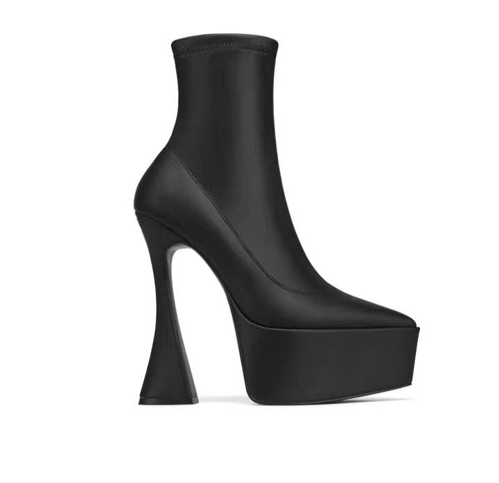 platform pointed-toe ankle boots with sculpted flared heel - Effitia