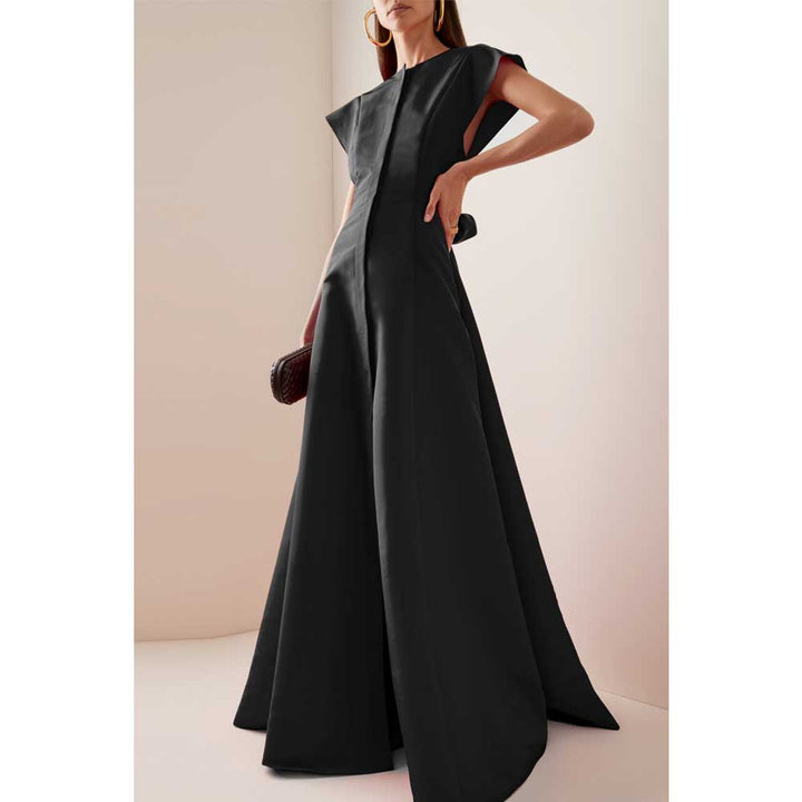 cap-sleeve gown with waist sash – VIVIEN