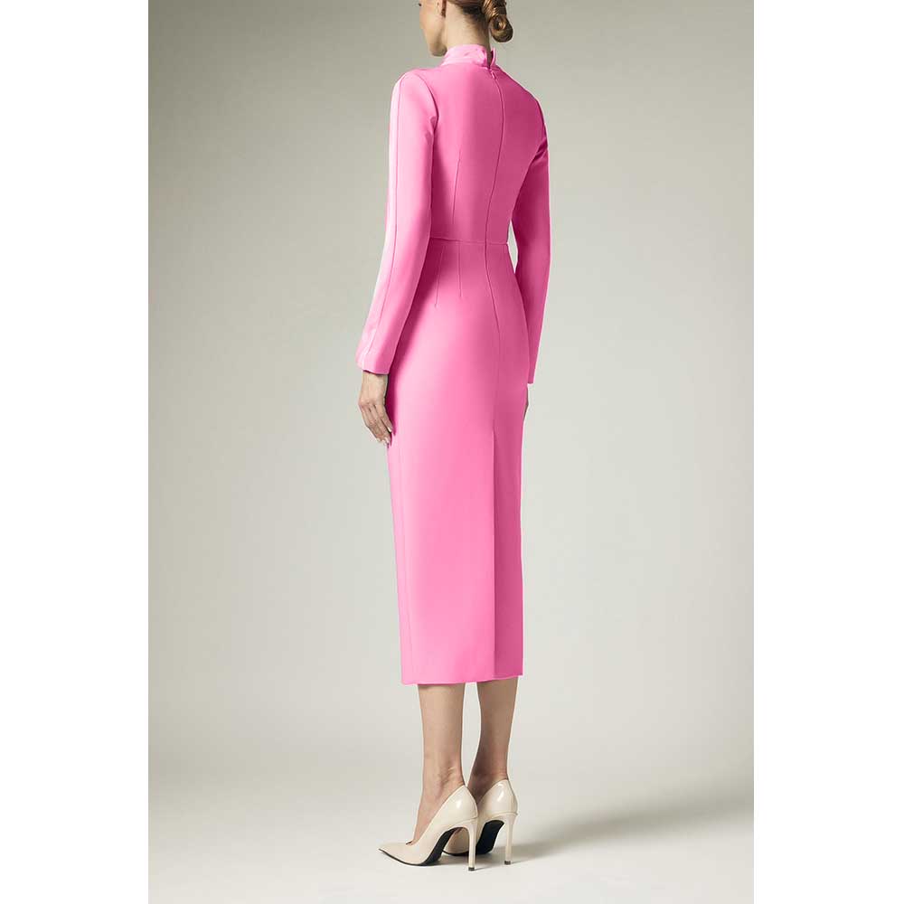 فستان غمد برقبة عالية وكتف منسدلة – أسليك